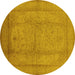 Round Machine Washable Oriental Yellow Industrial Rug, wshurb3051yw