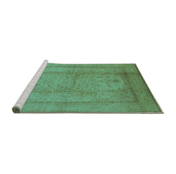 Sideview of Machine Washable Oriental Turquoise Industrial Area Rugs, wshurb3051turq