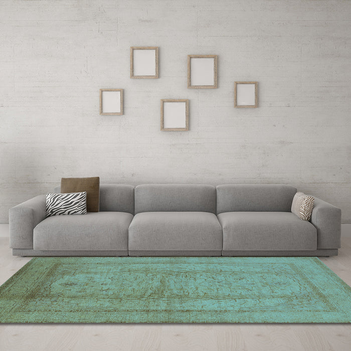 Machine Washable Oriental Light Blue Industrial Rug in a Living Room, wshurb3051lblu