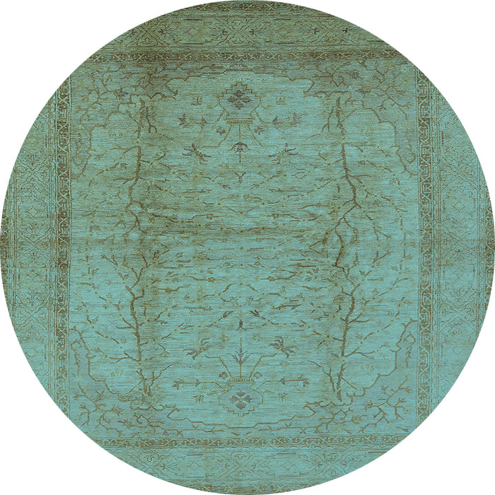 Round Machine Washable Oriental Light Blue Industrial Rug, wshurb3051lblu