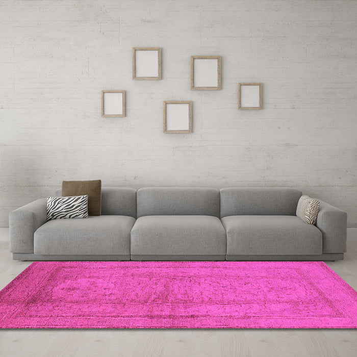Machine Washable Oriental Pink Industrial Rug in a Living Room, wshurb3051pnk