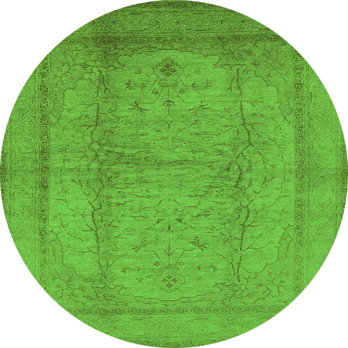 Round Machine Washable Oriental Green Industrial Area Rugs, wshurb3051grn