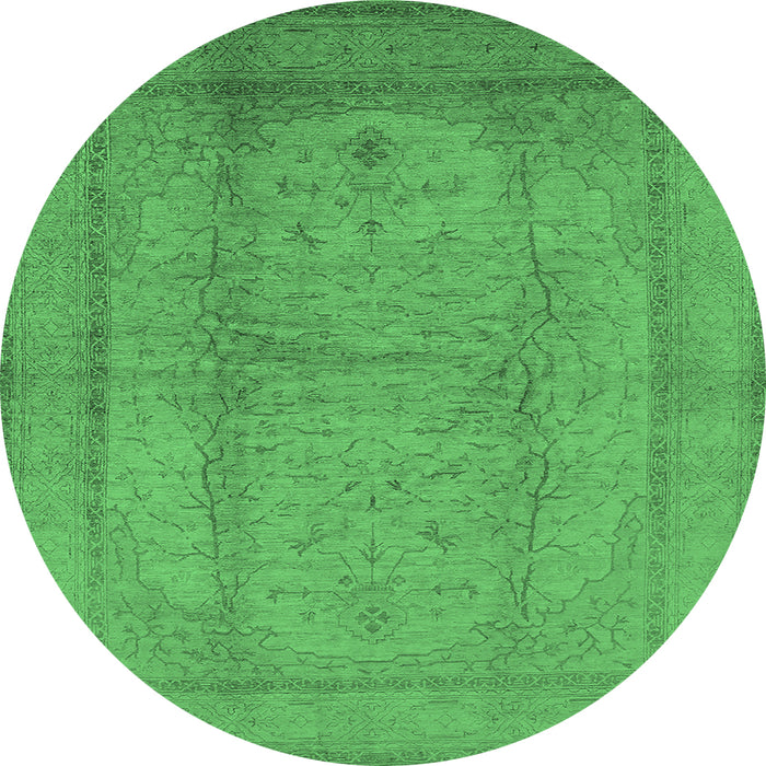 Round Machine Washable Oriental Emerald Green Industrial Area Rugs, wshurb3051emgrn