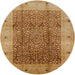 Round Mid-Century Modern Mahogany Brown Oriental Rug, urb3052