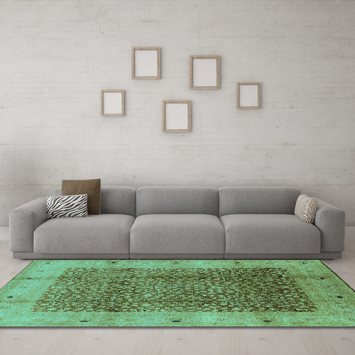 Machine Washable Oriental Turquoise Industrial Area Rugs in a Living Room,, wshurb3052turq