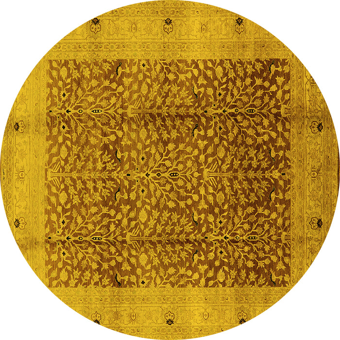Round Oriental Yellow Industrial Rug, urb3052yw