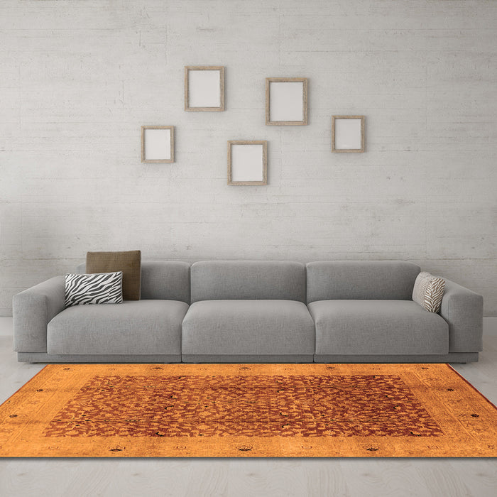 Machine Washable Oriental Orange Industrial Area Rugs in a Living Room, wshurb3052org