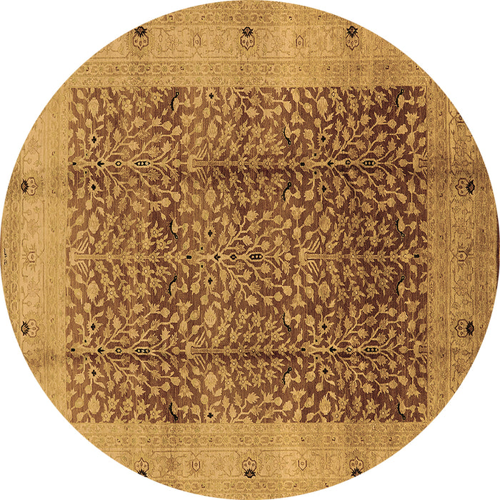 Round Machine Washable Oriental Brown Industrial Rug, wshurb3052brn