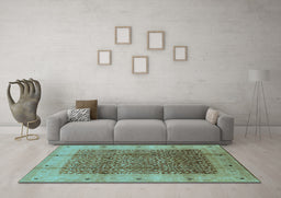Machine Washable Oriental Light Blue Industrial Rug in a Living Room, wshurb3052lblu