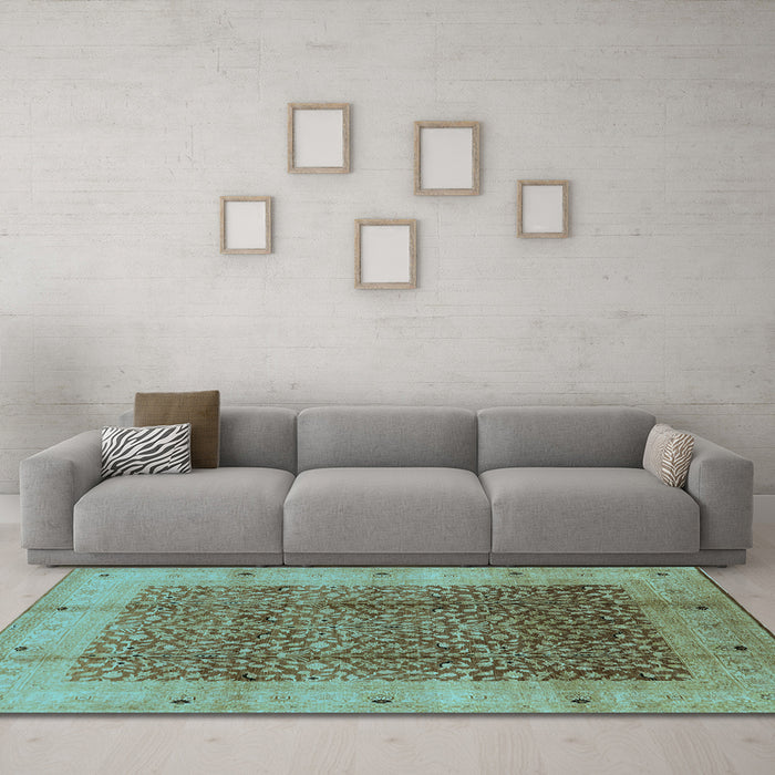 Machine Washable Oriental Light Blue Industrial Rug in a Living Room, wshurb3052lblu