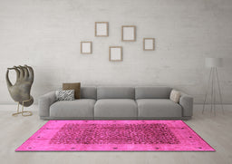 Machine Washable Oriental Pink Industrial Rug in a Living Room, wshurb3052pnk