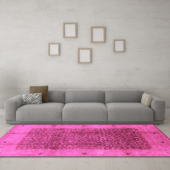 Machine Washable Oriental Pink Industrial Rug in a Living Room, wshurb3052pnk