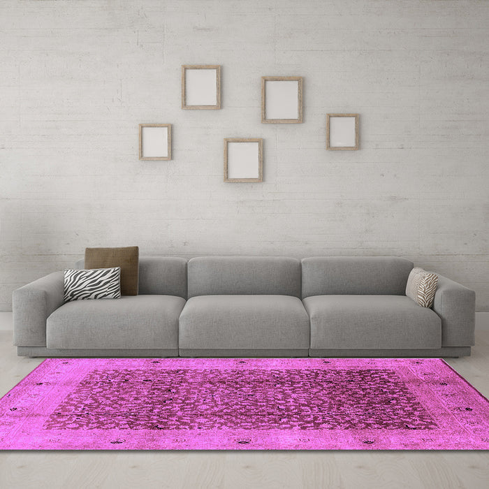 Machine Washable Oriental Purple Industrial Area Rugs in a Living Room, wshurb3052pur