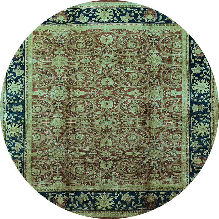 Round Machine Washable Oriental Light Blue Industrial Rug, wshurb3053lblu