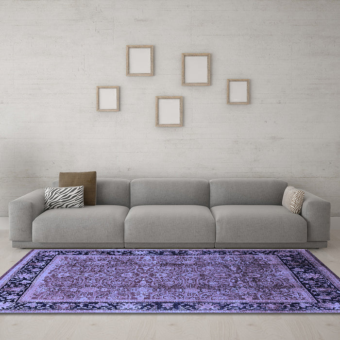 Machine Washable Oriental Blue Industrial Rug in a Living Room, wshurb3053blu