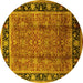 Round Machine Washable Oriental Yellow Industrial Rug, wshurb3053yw