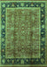 Machine Washable Oriental Turquoise Industrial Area Rugs, wshurb3053turq