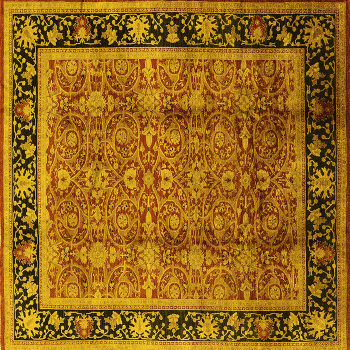 Square Machine Washable Oriental Yellow Industrial Rug, wshurb3053yw