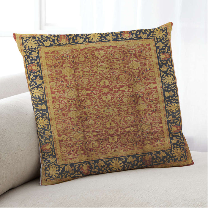 Lifestyle Image of Mid-Century Modern Urban Square Saffron Red Throw Pillow, 18 inch by 18 inch, pwurb3053