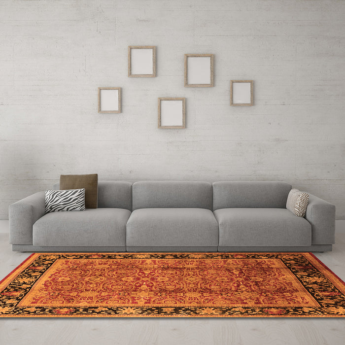 Machine Washable Oriental Orange Industrial Area Rugs in a Living Room, wshurb3053org