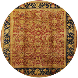 Round Mid-Century Modern Saffron Red Oriental Rug, urb3053