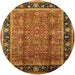 Round Mid-Century Modern Saffron Red Oriental Rug, urb3053