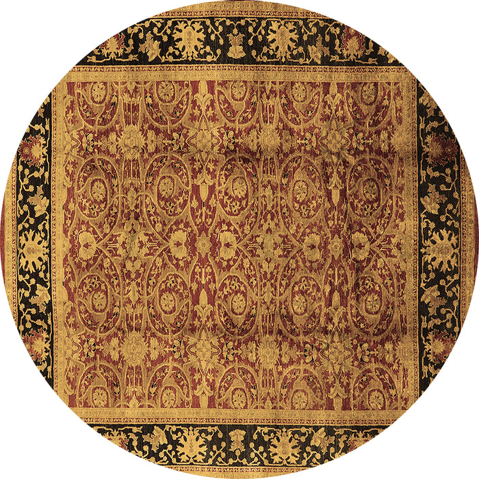 Round Machine Washable Oriental Brown Industrial Rug, wshurb3053brn