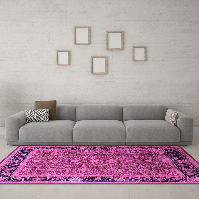 Machine Washable Oriental Purple Industrial Area Rugs in a Living Room, wshurb3053pur