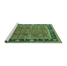 Sideview of Machine Washable Oriental Turquoise Industrial Area Rugs, wshurb3053turq