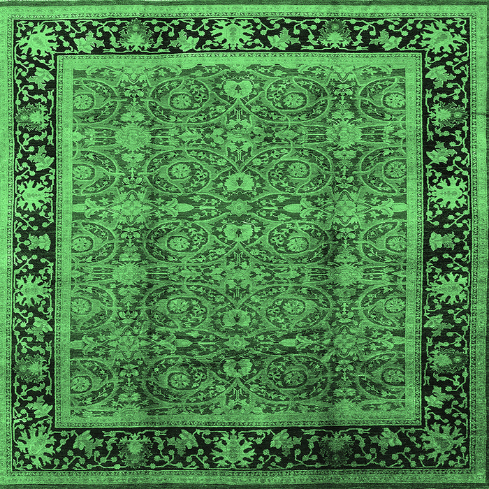 Square Machine Washable Oriental Emerald Green Industrial Area Rugs, wshurb3053emgrn