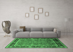 Machine Washable Oriental Emerald Green Industrial Area Rugs in a Living Room,, wshurb3053emgrn