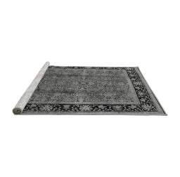 Sideview of Machine Washable Oriental Gray Industrial Rug, wshurb3053gry