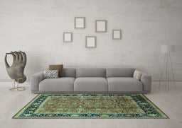 Machine Washable Oriental Light Blue Industrial Rug in a Living Room, wshurb3053lblu