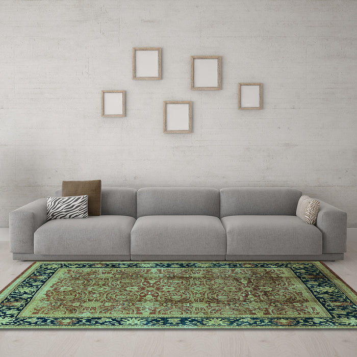 Machine Washable Oriental Light Blue Industrial Rug in a Living Room, wshurb3053lblu