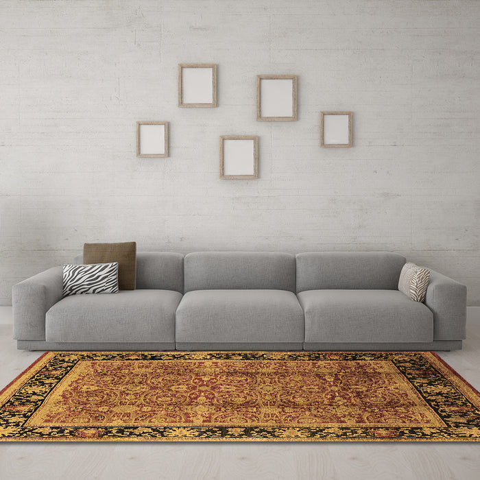 Machine Washable Oriental Brown Industrial Rug in a Living Room,, wshurb3053brn