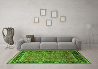 Machine Washable Oriental Green Industrial Rug, wshurb3053grn