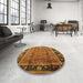 Round Mid-Century Modern Saffron Red Oriental Rug in a Office, urb3053