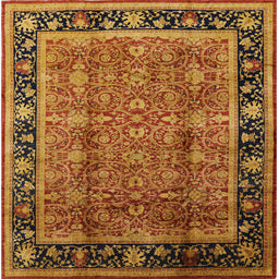 Square Mid-Century Modern Saffron Red Oriental Rug, urb3053