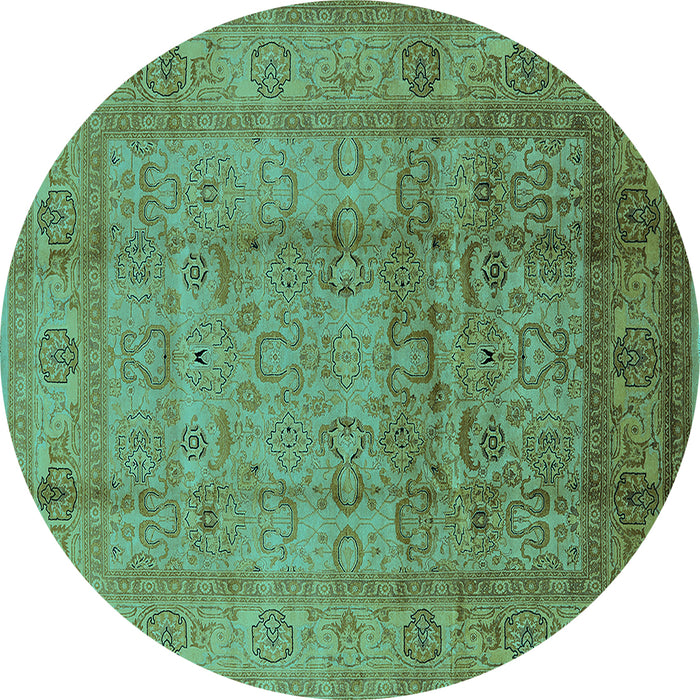 Round Oriental Turquoise Industrial Rug, urb3054turq