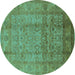 Round Oriental Turquoise Industrial Rug, urb3054turq