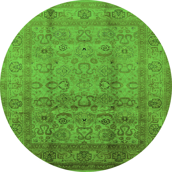 Round Machine Washable Oriental Green Industrial Area Rugs, wshurb3054grn