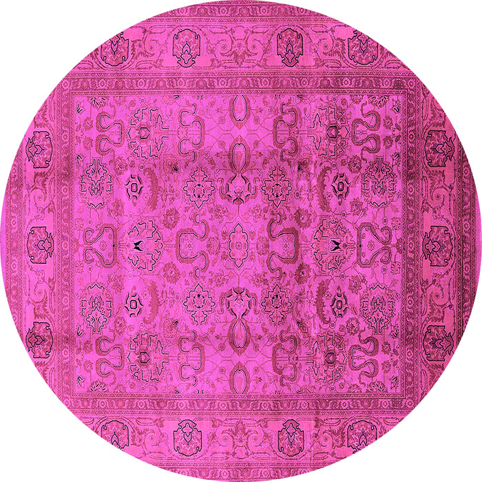 Round Machine Washable Oriental Pink Industrial Rug, wshurb3054pnk