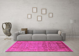 Machine Washable Oriental Pink Industrial Rug in a Living Room, wshurb3054pnk