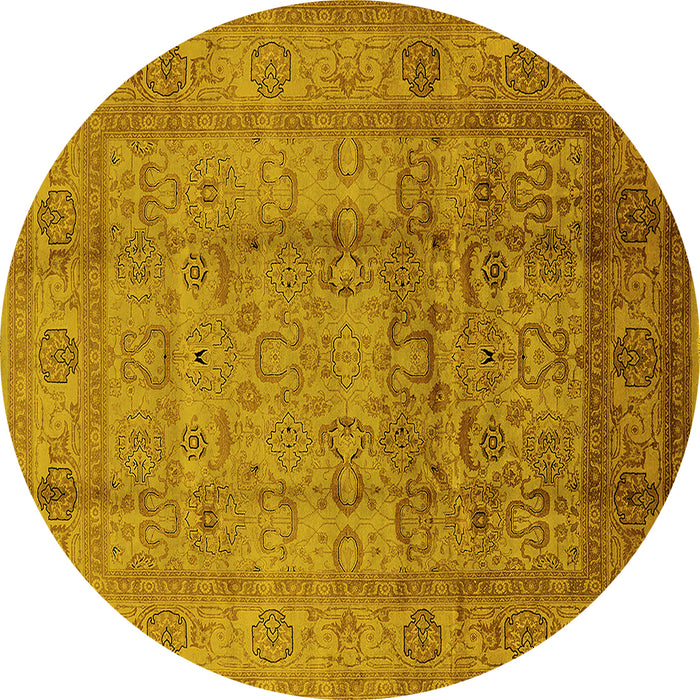 Round Machine Washable Oriental Yellow Industrial Rug, wshurb3054yw