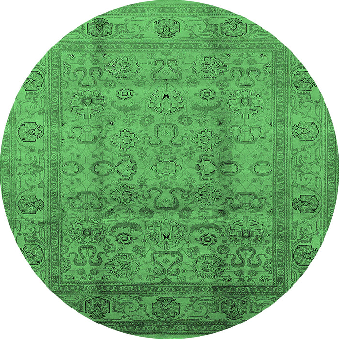 Round Machine Washable Oriental Emerald Green Industrial Area Rugs, wshurb3054emgrn