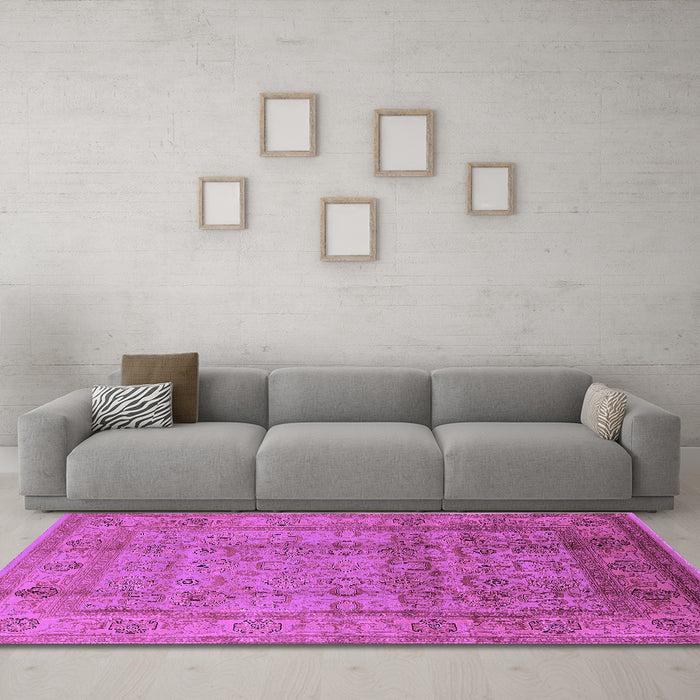 Machine Washable Oriental Purple Industrial Area Rugs in a Living Room, wshurb3054pur