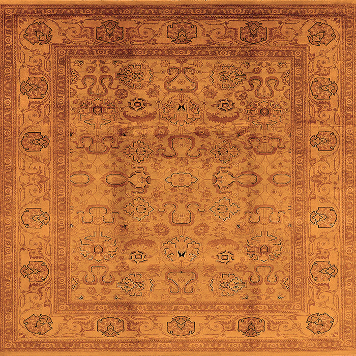 Square Machine Washable Oriental Orange Industrial Area Rugs, wshurb3054org