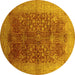 Round Machine Washable Oriental Yellow Industrial Rug, wshurb3055yw