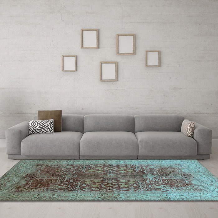 Machine Washable Oriental Light Blue Industrial Rug in a Living Room, wshurb3055lblu
