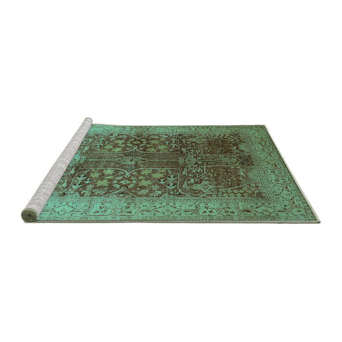 Sideview of Machine Washable Oriental Turquoise Industrial Area Rugs, wshurb3055turq